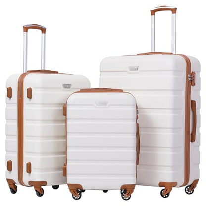 Coolife Luggage Set, 3 Piece Lightweight Durable Hardshell, Apricot White - color: Apricot White