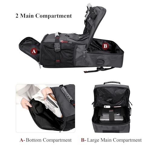 WITZMAN Travel Backpack for Men Duffle Luggage Bag with USB Charging Port - color: Silvery Grey New