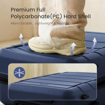 SHOWKOO G-Series Luggage set 3pcs, 100% PC Durable Hardshell Suitcase - color: Deep Blue, size: 3-Piece Set (20/24/28in)