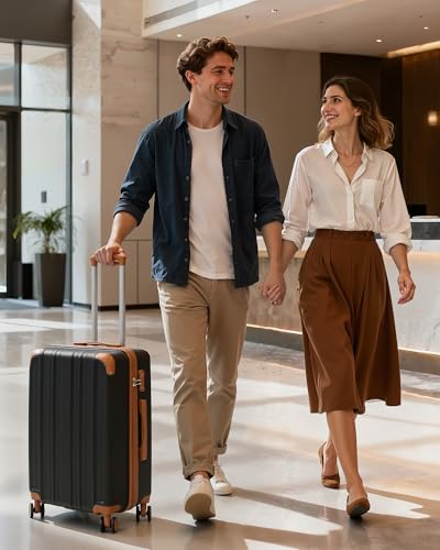 Coolife Luggage, Lightweight and Durable Hardshell, 24 in, apricot black - color: apricot black, size: M(24in)