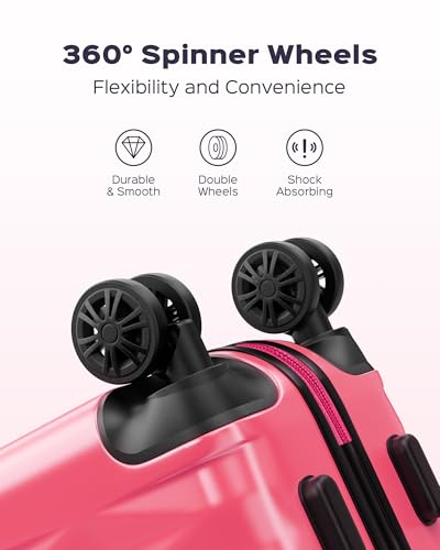 Suitour 28 inch Luggage With Spinner Wheels,Hard Shell Suitcases with Wheels TSA Checked Travel Suitcase - color: Pink, size: 28" Checked