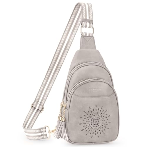 APHISON Small Sling Bag Cell Phone Purse Vegan Leather Fanny Crossbody Bag for Women Trendy Chest Backpack Adjustable Strap | Small - color: 11-Gray2