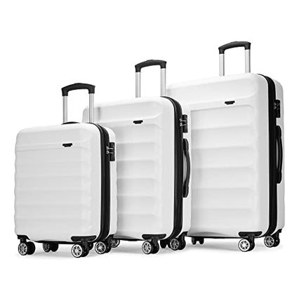GinzaTravel 3-piece Luggage Sets ABS Hardshell Suitcase Large Suitcases | with TSA Lock,Expandable,Hardshell,Friction-Resistant Includes 20",24"&28" Baggage Case,Four Multi-Directional Wheels - color: White color