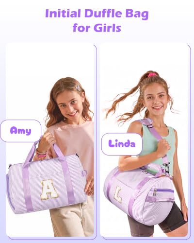 Trendy Stuff for Tweens, Girls Travel Duffle Bag, Kids Initial Bag - color: Purple, style: T
