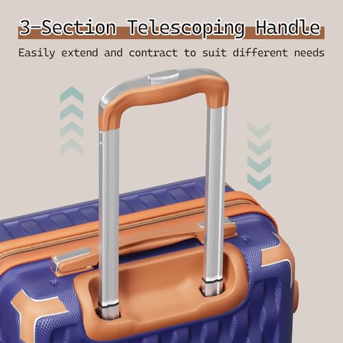 Melalenia Luggage Set 4 Piece Carry On, Hardside Suitcase with TSA Lock and Spinner Wheels, Carry-On Ailline Approved, Navy Brown - color: Navy Brown, size: 13+20 inch/DB/TB