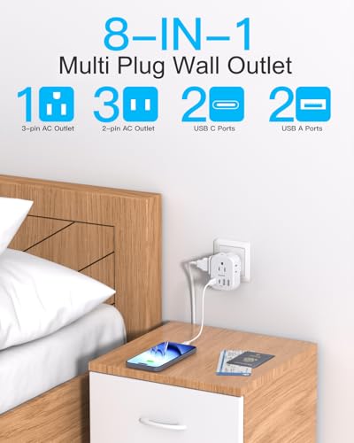 Travel Cruise Ship Essentials, PD20W Multi Plug Wall Outlet Extender - color: White, size: 4AC,2C2A,20W