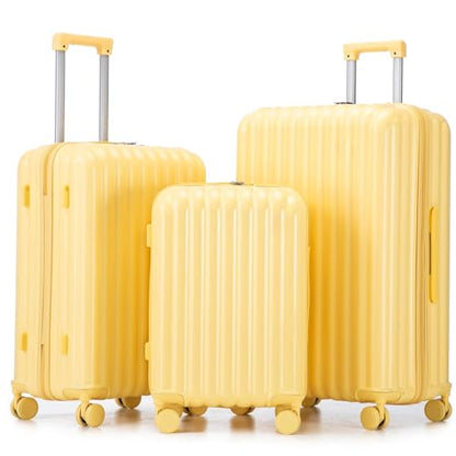 3 Luggage Sets, ABS Hardshell Suitcases Spinner Wheel with Combination Lock - color: Vertical stripes yellow, size: 20/24/28 Inch