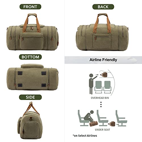 Sucipi Canvas Duffel Bag for Men, Expandable Weekend Overnight travel bags - color: Green-1