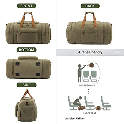 Sucipi Canvas Duffel Bag for Men, Expandable Weekend Overnight travel bags - color: Green-1