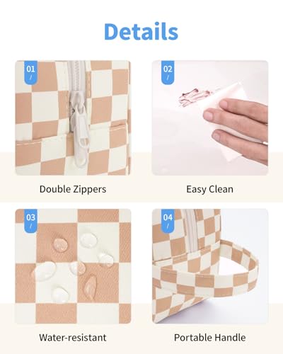 Narwey Clear Toiletry Bag for Women, Clear Cosmetic Makeup Bag for Travel - color: Y-Light Brown Checkerboard
