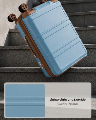 Kono Carry On Luggage Set Airline Approved with Spinner Wheels - color: Apricot Blue, size: 2-piece Set (12/20)