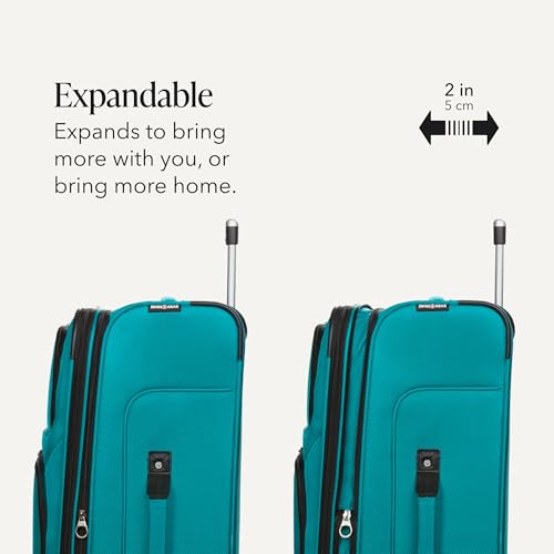 SwissGear Sion Softside Expandable Luggage – Medium Checked Suitcase with 360 Degree Wheels & Retractable Handle – 25 Inch, Perfect for 1-7 Night Trips – Teal - color: Teal, size: Checked-Medium 25-Inch