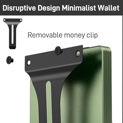 Minimalist Slim Wallet for Men,RFID Blocking Metal Wallet,Aluminum Credit Card Holder & Money Clip 12-15 Cards,Slim Rfid Front Pocket Mens Wallet - color: A1 Matte Green