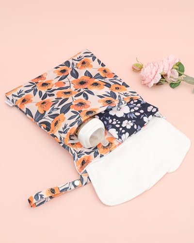 ALVABABY 3 Pack Wet Dry Bags for Cloth Diapers, Swimsuits & Gym Clothes, Waterproof Reusable Baby Diaper Bag with 2-Zippered Compartments, Hanging Strap, Machine Washable, Small/Medium/Large for Dayca - color: Classic flower 08