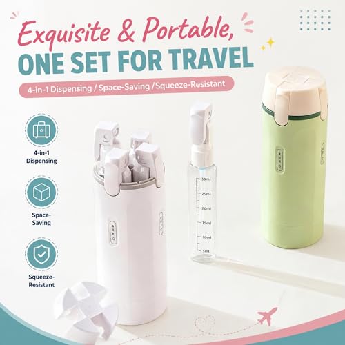 4-in-1 Travel Dispenser Bottles, 30ML Refillable Leak-Proof Toiletry Containers for Shampoo & Lotion, Portable for Airplane, Vacation, Business (Green) - color: Green