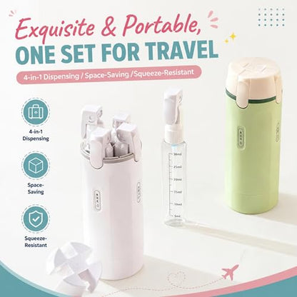 4-in-1 Travel Dispenser Bottles, 30ML Refillable Leak-Proof Toiletry Containers for Shampoo & Lotion, Portable for Airplane, Vacation, Business (Green) - color: Green