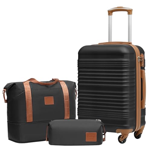 Coolife Luggage Set 3 Piece Luggage Set Carry On Suitcase Hardside Luggage with TSA Lock Spinner Wheels(Black, 3 piece set (DB/TB/20)) - color: Black, size: 3 piece set (DB/TB/20)
