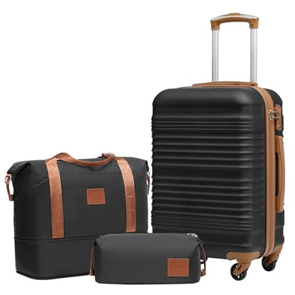 Coolife Luggage Set 3 Piece Luggage Set Carry On Suitcase Hardside Luggage with TSA Lock Spinner Wheels(Black, 3 piece set (DB/TB/20)) - color: Black, size: 3 piece set (DB/TB/20)