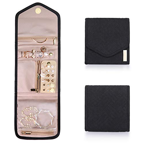 BAGSMART Travel Jewelry Organizer Case Foldable Jewelry Roll, Mini, Black - color: Black, size: Small