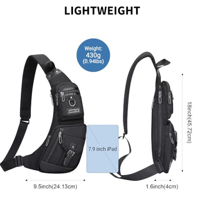 WITZMAN Slim Sling Bag for Men Crossbody Lightweight Chest Bag Casual - color: Black