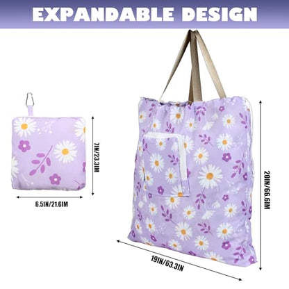 Foldable Travel Laundry Bag with Handle and Drawstring, 2 Pack Expandable Dirty Clothes Bags with Aluminum Carabiner and Zipper, Lightweight Laundry Hamper Liner for Travel, Camp, 20*19 inch - color: Flower