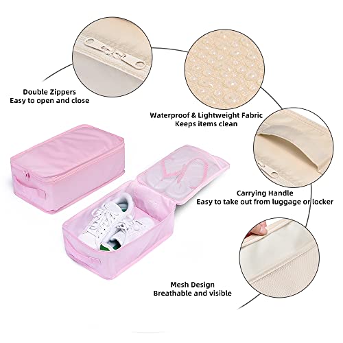 Travel Shoe Bags, Foldable Waterproof Shoe Pouches Organizer-Double Layer (2+2 Pink Shoebags) - color: Pink, size: 2+2 Packs