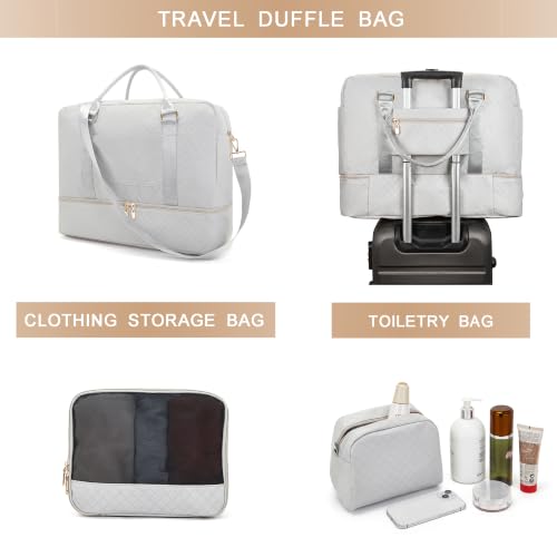 Travel Duffle Bag for Women Carry on Bags Overnight Weekender Gym 3pcs Set - color: Grey