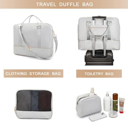 Travel Duffle Bag for Women Carry on Bags Overnight Weekender Gym 3pcs Set - color: Grey