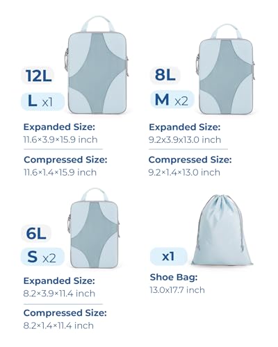 Bagsmart Compression Packing Cubes, Travel Bag Cruise Ship Essentials - color: 02-Latte Brown, size: 6 Set