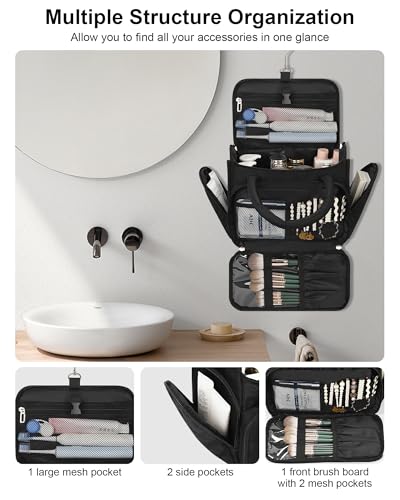 Travel Toiletry Bag with Hanging Hook for Full Sized Container - color: Black, size: X Large