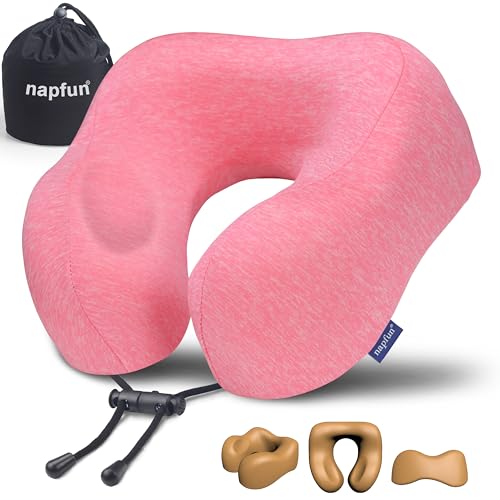 napfun Neck Pillow for Travel, Memory Foam Airplane Pillow, Rose - color: Rose
