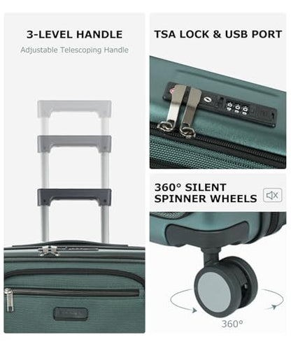 EMPSIGN Carry On Luggage 22x14x9 Airline Approved, 20 Inch, Dark Green - color: Dark Green