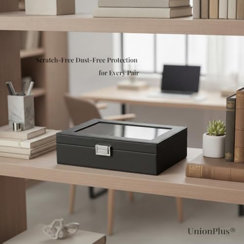 UnionPlus Vegan Leather Multi-Slots Sunglasses Eyeglasses Organizer - color: Taiga Dark Grey, size: 4-Slots
