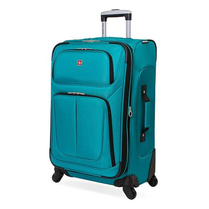 SwissGear Sion Softside Expandable Luggage – Medium Checked Suitcase with 360 Degree Wheels & Retractable Handle – 25 Inch, Perfect for 1-7 Night Trips – Teal - color: Teal, size: Checked-Medium 25-Inch