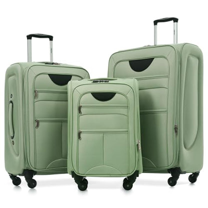 Merax Softside Luggage Set Softshell Lightweight 3 Piece Spinner Suitcase - color: Light Green, style: Softside Luggage(22/26/30)