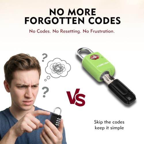 SURE LOCK Mini TSA Approved Keyed Luggage Lock – One Key Opens All, Fits Tight Zipper Gaps & Small Pull Holes, Compact Travel Lock for Suitcases, Backpacks & Handbags - color: GREEN 4 LOCKS
