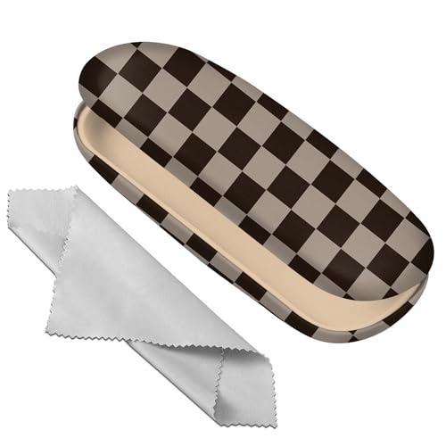 Glasses Case Hard Shell Eyeglass Protective Case Eyeglasses Holder Box with Cleaning Cloth for Women Girls Men Cute - color: L11-brown Checkered
