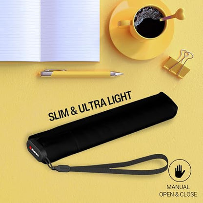 Knirps US.050 Ultra Light Pocket Size Manual Rain Umbrella with Carrying Case - color: Black UV Protection