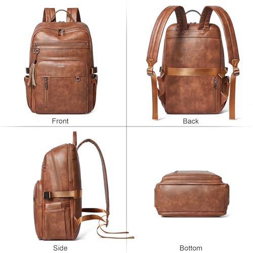 Shrrie 17 Inch Leather Laptop Backpack for Women with Giant Tumbler Holders - color: Caramel Brown