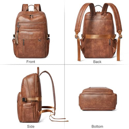 Shrrie 17 Inch Leather Laptop Backpack for Women with Giant Tumbler Holders - color: Caramel Brown