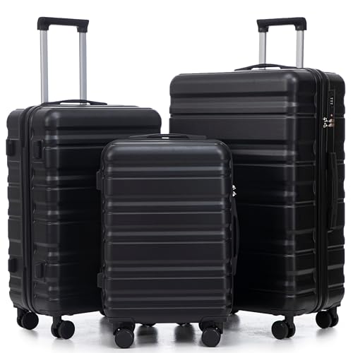 Suitcase Sets ABS Hardshell Carry On Luggage - color: Jet Black, size: 20/24/28 IN