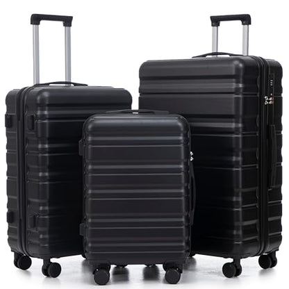 Suitcase Sets ABS Hardshell Carry On Luggage - color: Jet Black, size: 20/24/28 IN