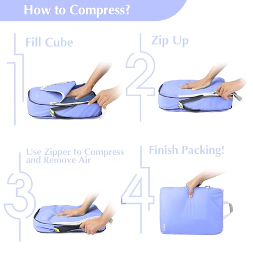 Gonex Compression Packing Cubes, 4-Piece Expandable Travel Organizers - color: 4-Periwinkle, size: 4 Set