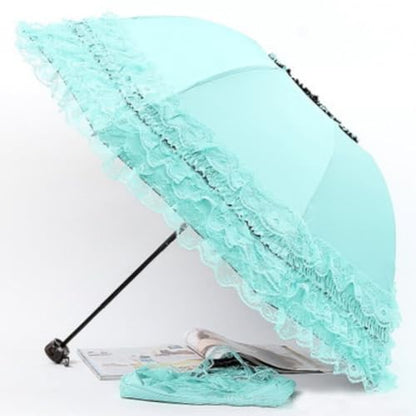 MizHome Folding Compact Umbrella for Women Lightweight Portable UPF 50+ Travel Parasol - color: Mint