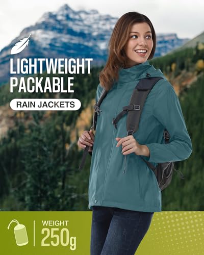 33,000ft Women's Rain Jacket Waterproof Lightweight Packable Raincoat - color: Denim Blue, size: Medium