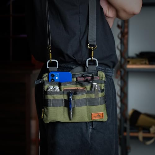 VIPERADE VE5 Slim EDC Pouch with 7 Pockets, Mens Pocket Organizer Multitool Pouch, Mini Crossbody Messenger Bag (No Strap) - color: Green