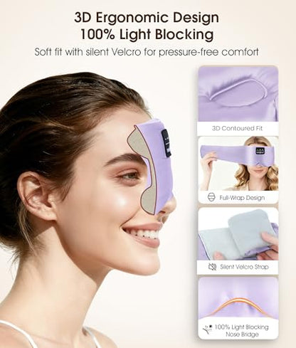 MUSICOZY 3D Mulberry Silk Sleep Mask Bluetooth 5.4 Headphones Full Coverage - color: Light Purple
