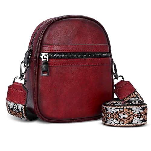 HESHE Small Leather Crossbody Bag for Women Cell Phone Bags Shoulder Purses - color: Wine