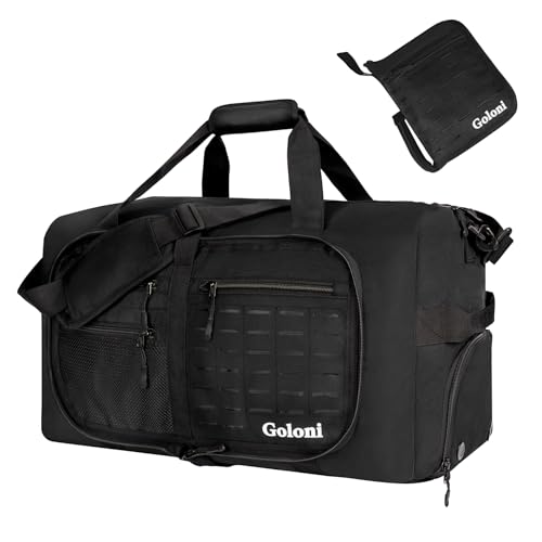 Goloni 65L Foldable Duffle Bag for Travel, Large Durable Travel Duffel Bag - color: All Black, size: 65L
