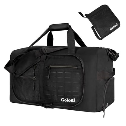 Goloni 65L Foldable Duffle Bag for Travel, Large Durable Travel Duffel Bag - color: All Black, size: 65L